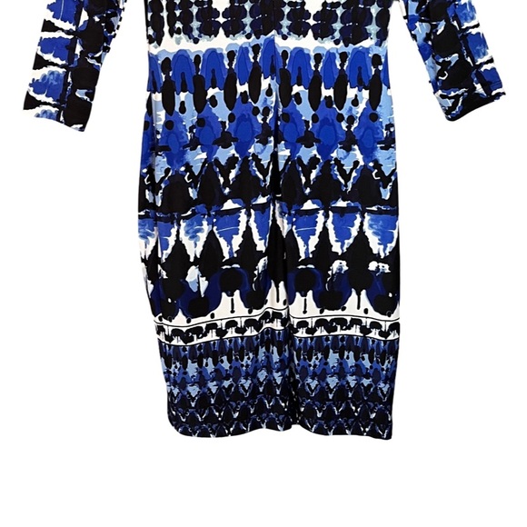 Joseph Ribkoff Abstract Print Stretch Knit Blue Black White Sheath Dress 8 - Picture 8 of 13